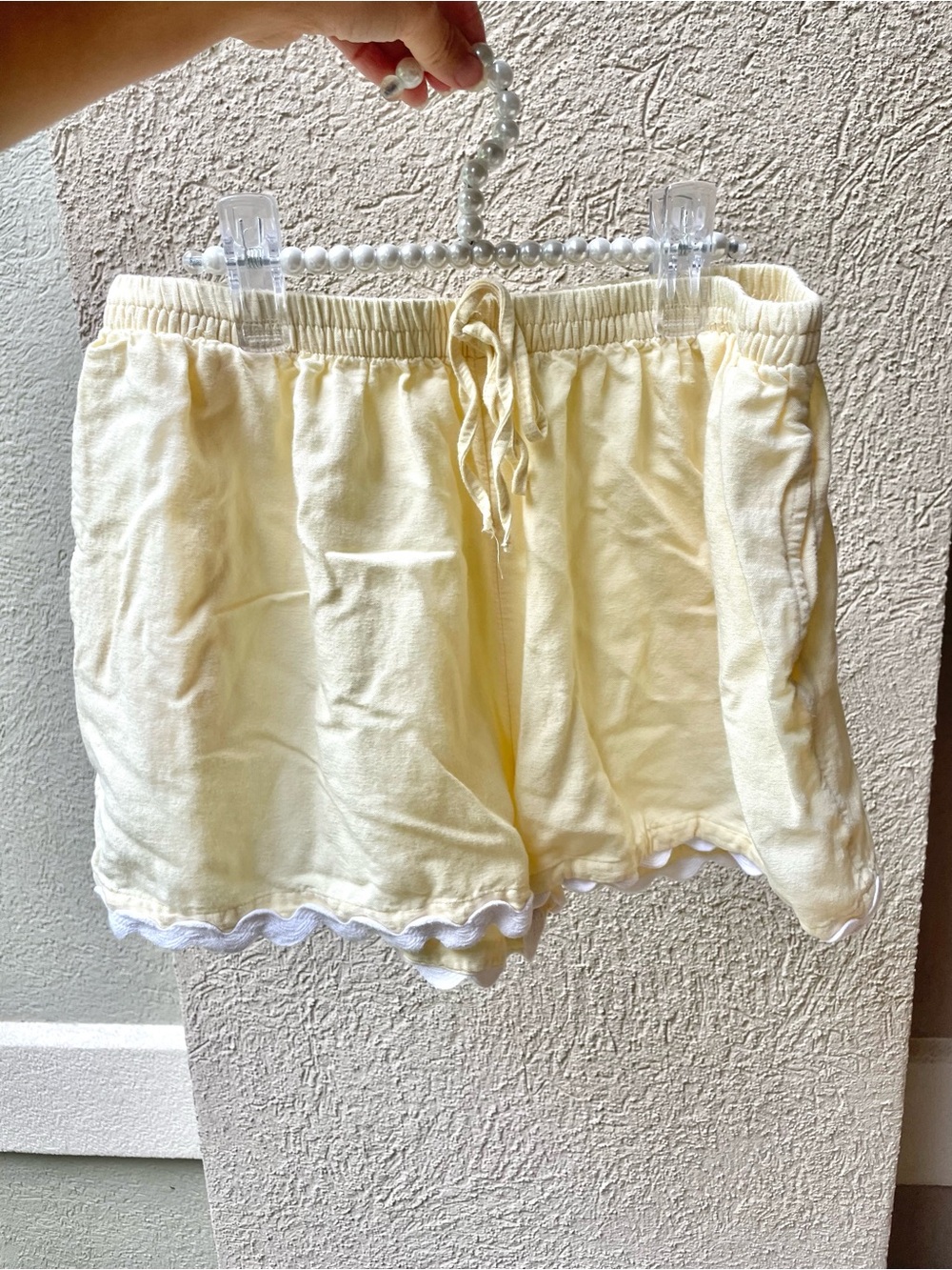Midnight sky cotton yellow Shorts with Scallop Hem and pockets
